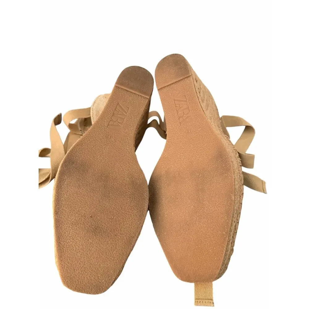 Zara Women Beige Strappy Woven Wedge Espadrilles Size EU 41/US 10 - Picture 4 of 7